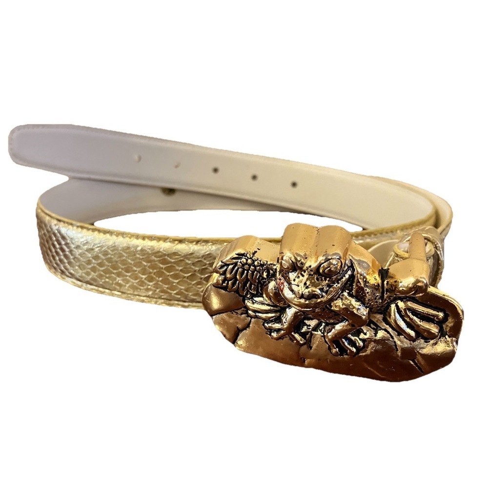 Genuine Snake Skin Belt Gold Frog Buckle Size M/L NEW Unique Statement